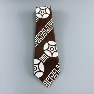 1970's Danric Brown / White Geometric Men's Short Tie 3 1/2" x 54" Vintage